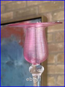 13 Steuben Carder Signed Pink Art Glass Crystal Candlestick Vtg Antique Vase