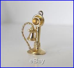 14K Gold 3D Vintage Candlestick Telephone Phone Charm Pendant 3gr