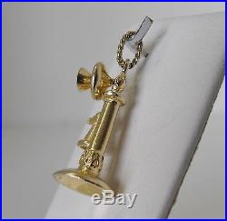 14K Gold 3D Vintage Candlestick Telephone Phone Charm Pendant 3gr