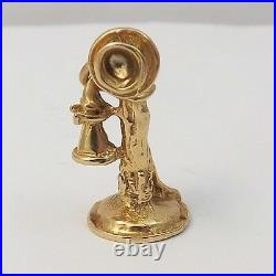 14K Gold Vintage Candlestick Old Telephone Charm Pendant 2.7gr