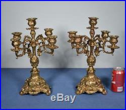 15 Tall Pair of Vintage Louis XV French Bronze Candelabra Candlesticks