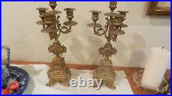 15 Tall Pair of antique Vintage French Gilt Bronze Candelabra Candlesticks
