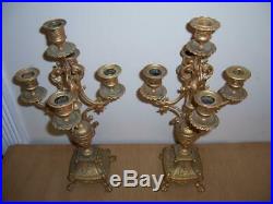 16 French Vintage Pair Bronze Patina Five Light Candelabra Candlesticks