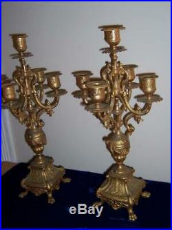 16 French Vintage Pair Bronze Patina Five Light Candelabra Candlesticks