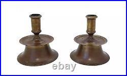 16th-17th Century Dutch Brass MID Drip Capstan Candlestick´s In Old Patina Rare