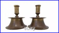 16th-17th Century Dutch Brass MID Drip Capstan Candlestick´s In Old Patina Rare