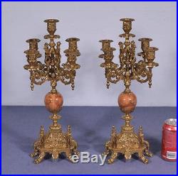 17 Tall Pair Vintage French Bronze Candelabra/Candlesticks withMarble Inserts