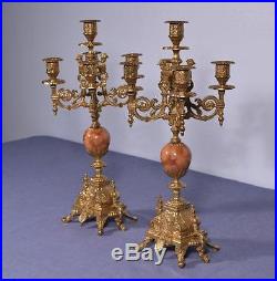 17 Tall Pair Vintage French Bronze Candelabra/Candlesticks withMarble Inserts