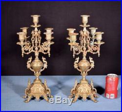 17 Tall Pair of Vintage French Bronze Candelabra Candlesticks