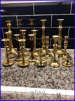 17 Vintage Brass Candlestick Lot MIX Baldwin, Midcentury, Unbranded Decor Party