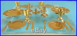 18 Carat Gold Dolls House Miniature Dinner Plates Cutlery Candlesticks Cups Tray