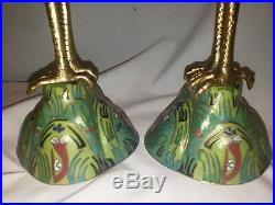 19.5 Vintage Pair Chinese Cloisonne Crane Candlestick Holders MINT Condition