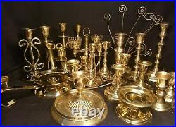 19 Brass Candlestick Holder Lot Wedding Events Party Décor Christmas 2-11 VTG