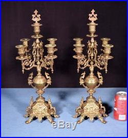 19 Tall Pair of Vintage French Bronze Candelabra Candlesticks