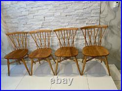 1960s Vintage 4 Ercol Windsor Latticed / Candlestick Chairs Model 376