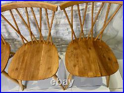 1960s Vintage 4 Ercol Windsor Latticed / Candlestick Chairs Model 376