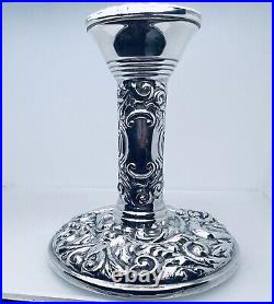 1966 Vintage Silver Repousse Candle Stick Holder 96.1mm Tall 85.7mm Base Diamete