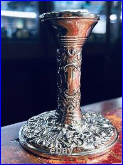 1966 Vintage Silver Repousse Candle Stick Holder 96.1mm Tall 85.7mm Base Diamete