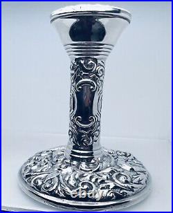 1966 Vintage Silver Repousse Candle Stick Holder 96.1mm Tall 85.7mm Base Diamete