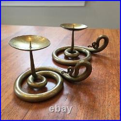 1988 Metalsmith Artist JOE SPOON modern design Brass CANDLESTICKS Vintage Spiral