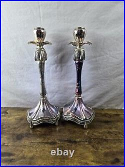 2 ART NOUVEAU vtg silverplate candlestick pair antique table sculpture organic