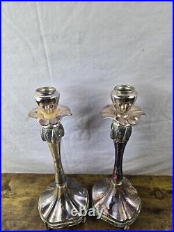 2 ART NOUVEAU vtg silverplate candlestick pair antique table sculpture organic