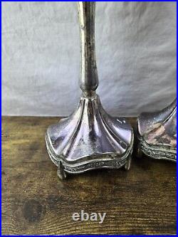 2 ART NOUVEAU vtg silverplate candlestick pair antique table sculpture organic