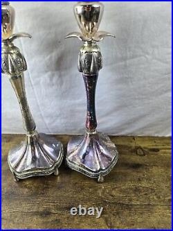 2 ART NOUVEAU vtg silverplate candlestick pair antique table sculpture organic