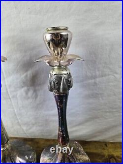 2 ART NOUVEAU vtg silverplate candlestick pair antique table sculpture organic