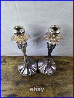 2 ART NOUVEAU vtg silverplate candlestick pair antique table sculpture organic