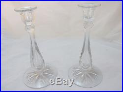 2 Antique Vintage Signed Tuthill Brilliant Cut Glass Candle Sticks Holders Pair