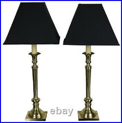 2 Brass Hollywood Regency Style Candlesticks Table Lamps Vintage Pair 28