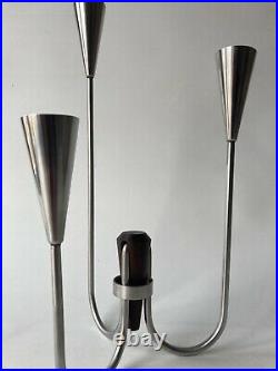 2 Danish Mid Century Candelabra Teak & Steel Candle Sticks / Holders 60s 70s Vtg