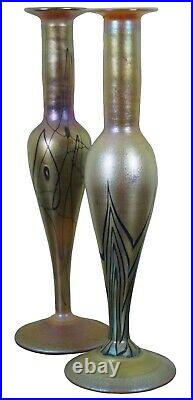 2 Hand Blown Favrile Iridescent Glass Candlesticks Art Deco Style Vintage 11