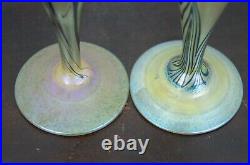 2 Hand Blown Favrile Iridescent Glass Candlesticks Art Deco Style Vintage 11