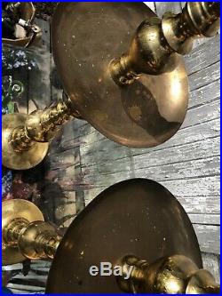 2 Large Vintage 37 Brass Floor Candlesticks Candle Holders Altar Church Temple