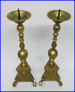 2 Large Vintage 50 Brass Floor Candlesticks Candle Holders Jetmar and Son 1946