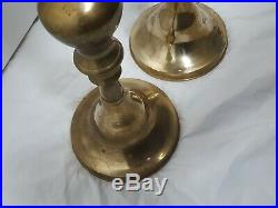 2 Large Vintage Tall Brass Floor Candlesticks Candle Holders Altar Church Temple