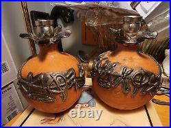 2 RARE Vintage Sherman Sterling silver art Pottery vases candlesticks signed