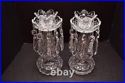 2 VTG Waterford Crystal Drop Mantel Luster Bobeche Candle Holders Candlesticks