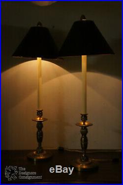 2 Vintage 1997 Chapman Brass Candlestick Table Lamps Pineapple Finials Org Shade