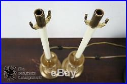 2 Vintage 1997 Chapman Brass Candlestick Table Lamps Pineapple Finials Org Shade