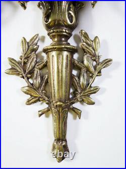 2 Vintage Antique Brass Wall 2-Arm Candle Stick Holders Candelabras Sconces