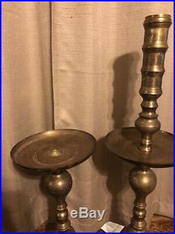 2 Vintage Brass Candlesticks Candle Holders Floor Altar Church Large Pair 39.5