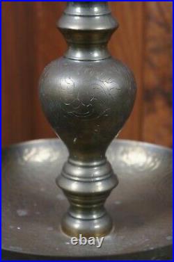 2 Vintage Engraved Brass Floor Altar Candlesticks Candle Holders Pair Floral 27