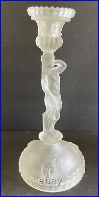 2 Vintage Figural Frosted & Clear Glass 10 Candle Sticks Maiden & Roman Soldier