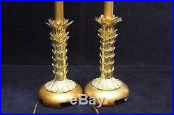 2 Vintage Leeazanne Gold Leaf Regency Style Candlestick Table Lamps Light Modern