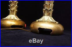 2 Vintage Leeazanne Gold Leaf Regency Style Candlestick Table Lamps Light Modern