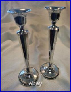 2 Vintage M Fred Hirsch 10 Inch Tall Sterling Silver Candle Sticks 659. + Grams