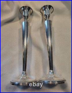 2 Vintage M Fred Hirsch 10 Inch Tall Sterling Silver Candle Sticks 659. + Grams